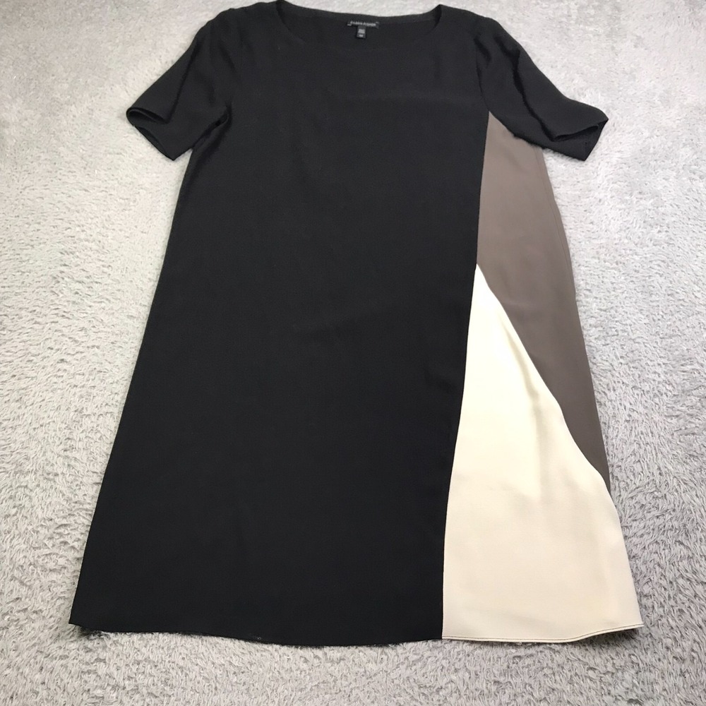 Eileen Fisher Georgette Crepe Dress Woman S Black Colorblock 100% Silk Lagenlook